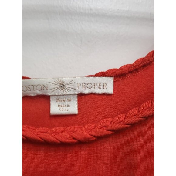 Boston Proper Tunic Top Womens Medium Red Cold Shoulder Bell Sleeve BOHO Holiday - Picture 5 of 11